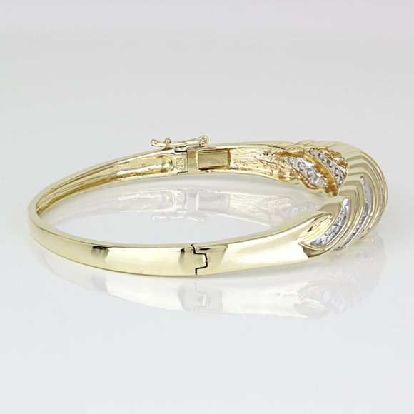 10k Yellow Gold Diamond Wave Anniversary Bangle Bracelet by Heng Ngai - Picture 3 of 6